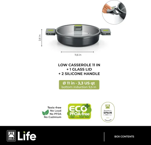 Miniatura 12 de BRA COOKWARE Life - Juego de utensilios de cocina de cerámica de 12 piezas, juego de ollas y sartenes de aluminio fundido reciclado con 2 ollas, 1