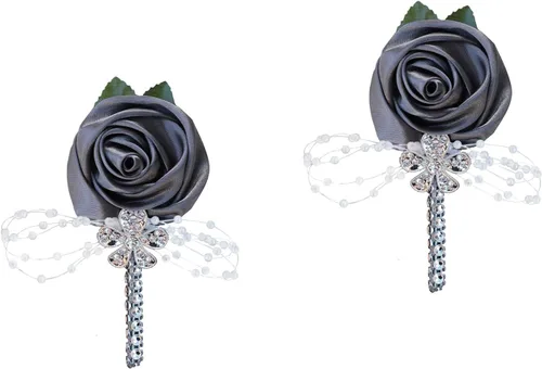 Miniatura 16 de Boutonniere de flores artificiales, paquete de 2 piezas para boda, tela de seda sintética, rosa Boutonniere para iglesia, boda, equipo, novio, Rosa