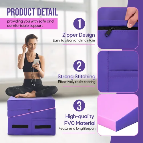 Miniatura 4 de Colchoneta de gimnasia inclinada, esterilla de yoga para gimnasio en casa, alfombrilla de ejercicio plegable con superficie de poliuretano Rosado