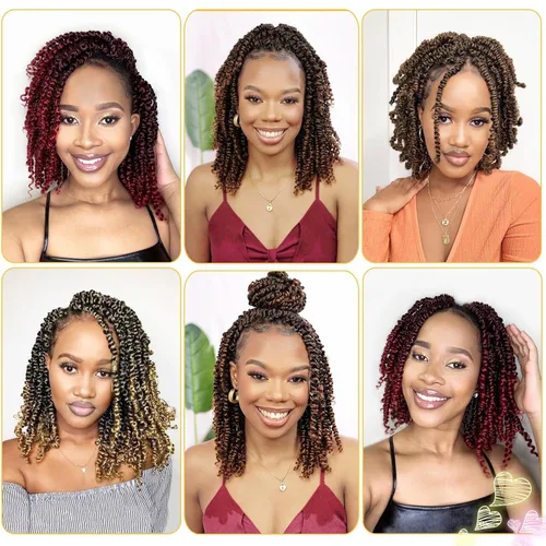 Miniatura 5 de Karida Pelo de ganchillo Passion Twist de 6 pulgadas, 8 paquetes, pelo pretrenzado de ganchillo Passion Twist para mujeres negras, pelo rizado