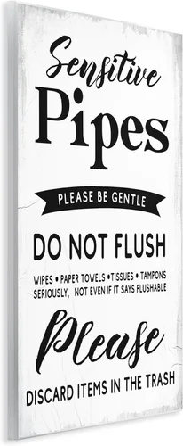 Miniatura 2 de Stupell Industries Lil' Rue - Placa artística de pared con texto en inglés "Sensitive Pipes Sign Flushing Restrictions", 10 x 15 pulgadas, fácil