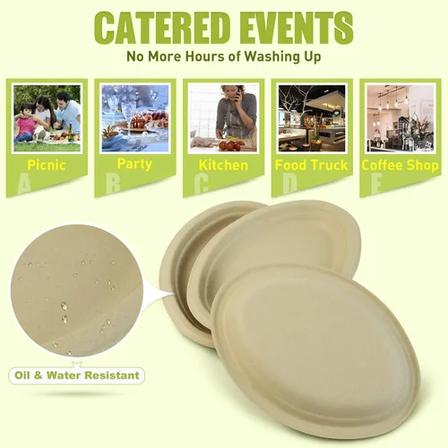 Miniatura 5 de Green Earth, Platos compostables de 10 pulgadas, 125 unidades, fibras de bambú naturales, vajilla diaria – Biodegradable, desechable, forma ovalada