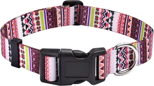 Miniatura 44 de Mihqy - Collar de perro, patrones geométricos florales, tribales, bohemios, collar de estilo étnico, suave y ajustable, para perros pequeños, Pink