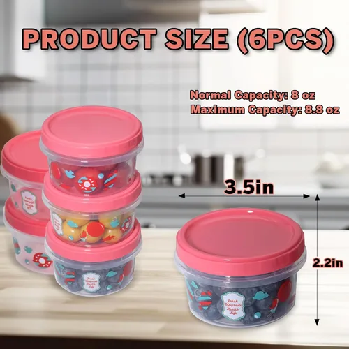 Miniatura 2 de Recipiente pequeño de 8 onzas con tapas, paquete de 6 recipientes apilables para almacenamiento de alimentos, contenedor de plástico reutilizable