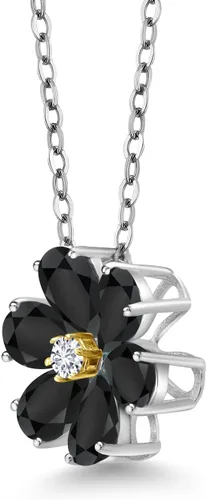 Miniatura 20 de Gem Stone King Collar de plata de ley 925 y oro amarillo de 10 quilates con piedra natal y diamantes cultivados en laboratorio, forma de pera