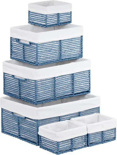 Miniatura 25 de Vagusicc Cesta de almacenamiento de mimbre, cesta de cuerda de papel tejida a mano, cesta rectangular pequeña para organizar, contenedor de Beige
