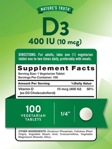 Miniatura 2 de Vitamina D3 400 iu (10 mcg) 100 tabletas Vegetariano, sin OMG, suplemento sin gluten Por Nature's Truth