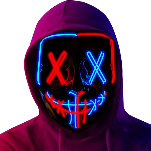Miniatura 8 de Poptrend Máscara de Halloween con luz LED para festivales, cosplay, disfraz de Halloween, fiestas de máscaras, carnaval, regalos (azul)