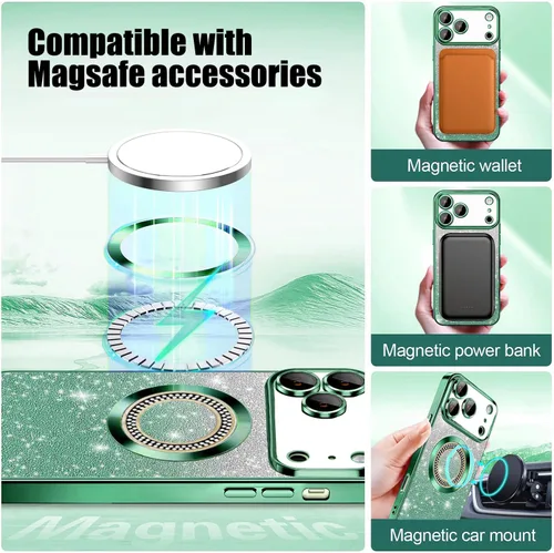 Miniatura 245 de Misscase Funda magnética con purpurina para iPhone 11 compatible con MagSafe, protección completa, delgada, a prueba de golpes, antiarañazos