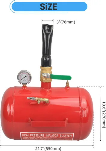 Miniatura 6 de Asentador de talón de neumático de aire de 5 galones, herramienta explosora de 110 PSI para asentar inflador de neumáticos con medidor por GESEXI