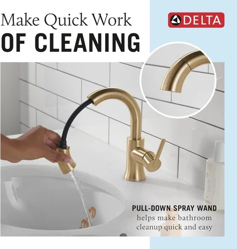 Miniatura 2 de Delta Faucet Trinsic - Grifo de baño extraíble, grifo de baño de un solo orificio dorado con desplegable, grifo de lavabo de baño, acoplamiento