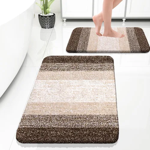 Miniatura 108 de OLANLY Juego de 2 alfombras de baño de microfibra suave y absorbente, antideslizantes, se pueden lavar y secar a máquina, alfombras de baño peludas