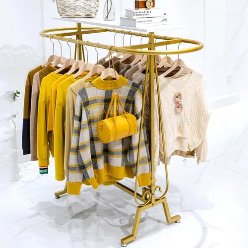 Miniatura 9 de Perchero redondo para ropa, estante de ropa comercial de pie, perchero ovalado de hierro para colgar ropa, para dormitorios, exhibición de Negro