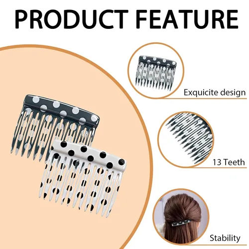 Miniatura 4 de 2 peines laterales franceses para mujer, accesorios para peinar el cabello, pinzas decorativas para el cabello (lunares)
