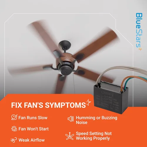 Miniatura 5 de BlueStars - Condensador de ventilador de techo CBB61 4uf+4uf+2.5uf de 5 cables, 250 V/300 V CA, paquete de 1, repuesto para ventilador de techo