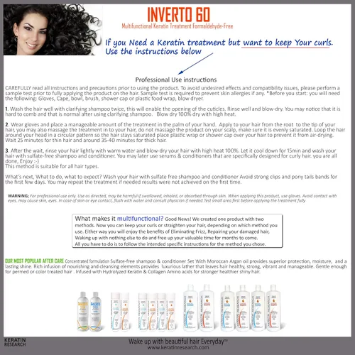 Miniatura 5 de INVERTO 60 Advanced Gel Complex Brazilian Keratin Hair Blowout Treatment Formaldehyde Free Straightening Smoothing and Repair Damaged Hair Keratin