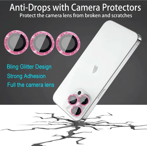 Miniatura 2 de [3+1 compatible con iPhone 12, 12 mini, 12 Pro, protector de lente de cámara con purpurina brillante, cubierta de cámara de vidrio templado
