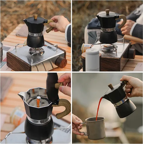 Miniatura 3 de Moka - Cafetera de café italiano, cafetera italiana, cafetera de 6 tazas/10 onzas, estufa de aluminio, cafetera para camping, cafetera cubana manual
