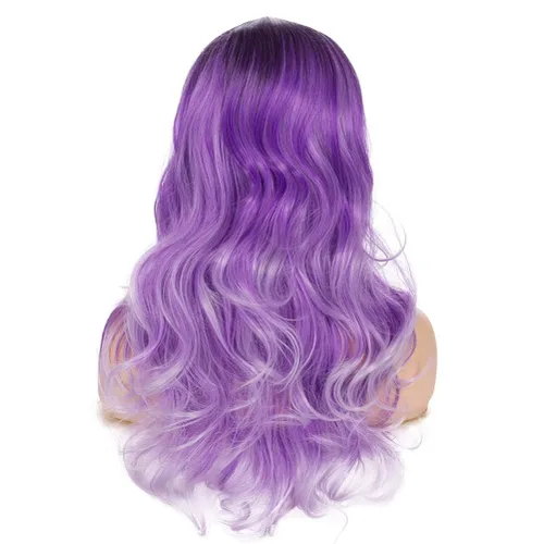 Miniatura 4 de Pelucas largas y onduladas de color morado degradado para mujer, sintéticas, naturales, partición media, uso diario, fiesta, Halloween, cosplay