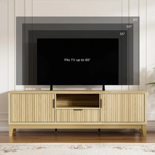 Miniatura 6 de FiveWillowise Soportes de TV de 59 pulgadas para sala de estar de hasta 65 pulgadas, centro de entretenimiento de madera estriada de 17.7 pulgadas