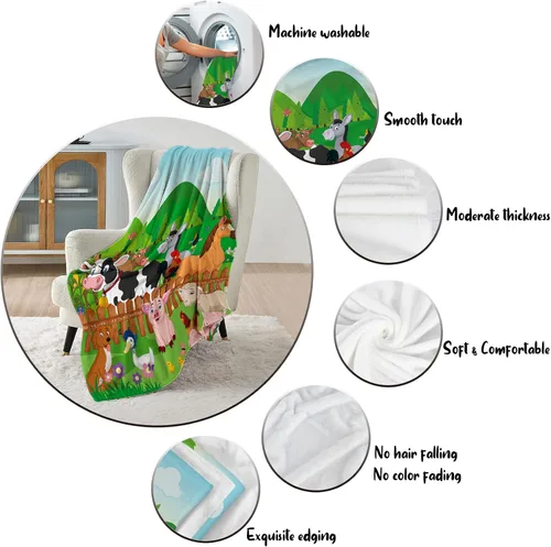 Miniatura 3 de Manta de animales de granja, bonita manta de animales de granja para niños, suave y acogedora manta de franela para perros de granja, cerdo