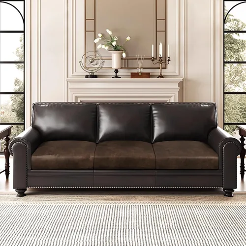 Miniatura 2 de ANARACHON Fundas de cojín de sofá con aspecto de cuero, juego de fundas de asiento de sofá, protector de muebles para sillón seccional, sofá biplaza