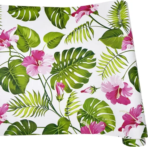 SimpleLife4U Hawaii Flower Style Muebles Papel Autoadhesivo Estante Liner Maquillaje Joyería Gabinete Decoración 17.7 pulgadas Por 9.8 pies