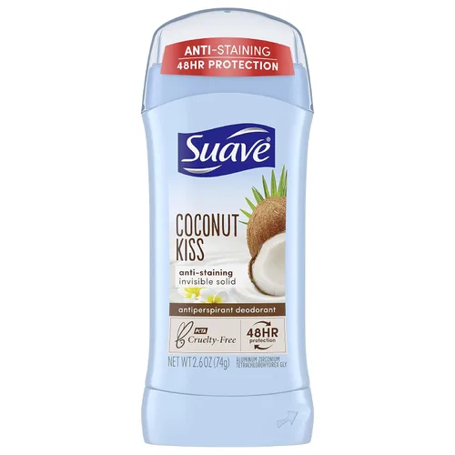 Suave Desodorante antitranspirante y desodorante en barra 48 horas protección contra olores y humedad Coconut Kiss Desodorante para mujeres 2.6 oz