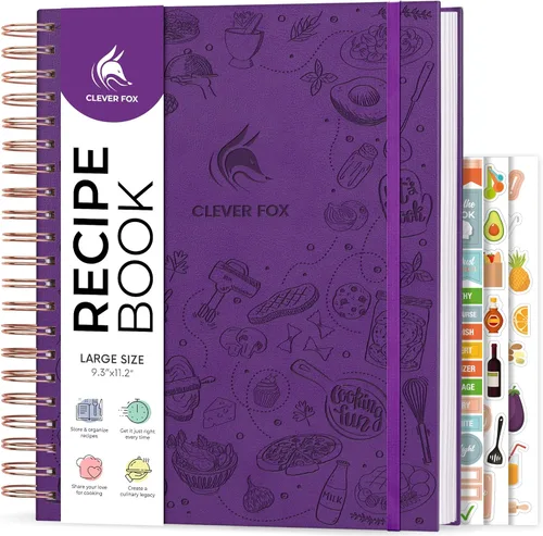 Miniatura 19 de Clever Fox Libro de recetas en espiral, haz tu propio libro de cocina familiar, organizador de cuadernos de recetas en blanco, diario de cocina Negro