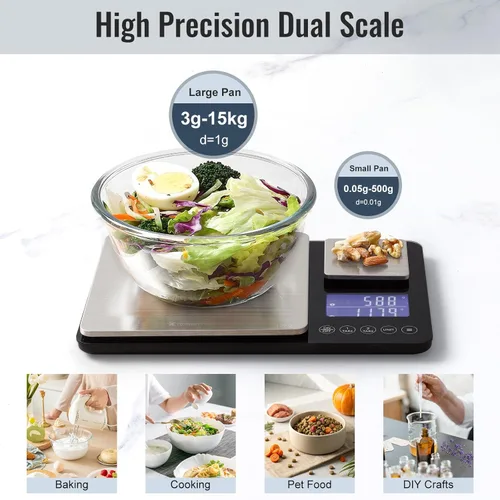 Miniatura 2 de KitchenTour - Báscula digital de alimentos para cocina, 0.001 oz/33 libras, doble plataforma, báscula de cocina inteligente de precisión