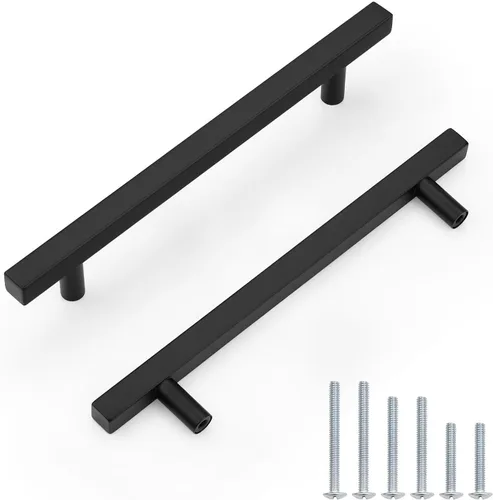 Miniatura 25 de Probrico Paquete de 5 manijas de gabinete, color negro, 2-1/2 pulgadas (2.520 in), barra cuadrada en T, manijas de gabinete de cocina, tiradores