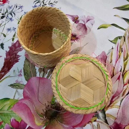 Miniatura 6 de Cesta de arroz pegajosa Contenedor pequeño Kratip Tazón para servir tailandés Arroz de bambú Tailandés Laos Tejido Tradicional Wickerwork Servir