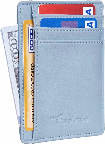 Miniatura 88 de Travelambo billetera mediana y minimalista de cuero para bolsillo frontal, con bloqueo de interferencia de radiofrecuencia
