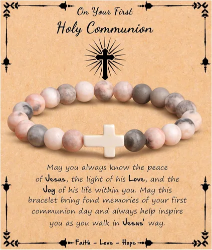 Miniatura 11 de JoycuFF Regalos Cristianos, Pulseras de Cruz para Mujeres, Joyería Cristiana Católica Religiosa de Fe de Pascua, Pulseras de Piedra Natural