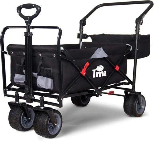 Miniatura 9 de TMZ Todo Terreno Carro Plegable Utilitario con Ruedas Anchas, Carro de Jardín Plegable, Carro de Playa de Alta Resistencia con Mango de Empuje