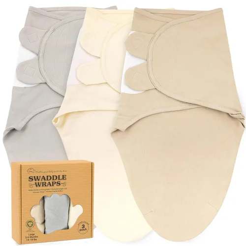 Miniatura 28 de Mantas para envolver para recién nacidos – Juego de 3 mantas para bebé de 0-3 meses – Saco de dormir ajustable – Envuelto suave de algodón orgánico
