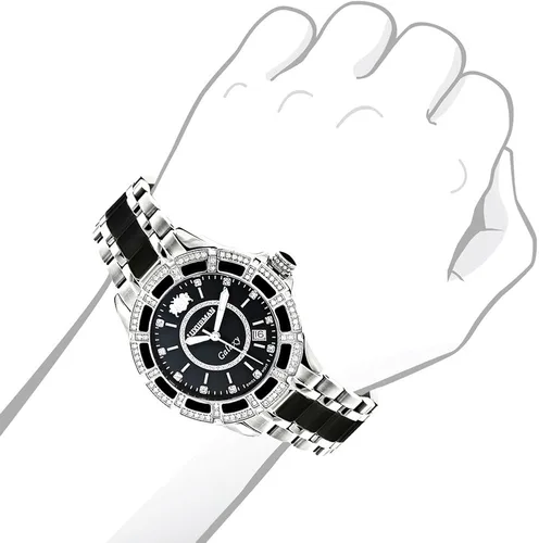 Miniatura 3 de LUXURMAN Galaxy Midsize Reloj de diamantes Negro Cerámica 1,25ct