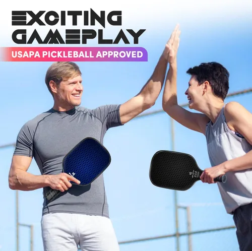 Miniatura 7 de Juego de 2 palas de pickleball aprobadas por USAPA con superficie de fibra de vidrio con 2 raquetas de pickleball, 4 bolas, cintas de agarre y bolsa