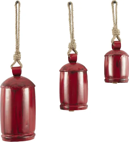 Miniatura 9 de Deco 79 - Campanas de vaca gigantes XL decorativas de metal dorado con cuerda de yute para colgar, juego de 3 campanas de 10 pulgadas, 8 pulgadas