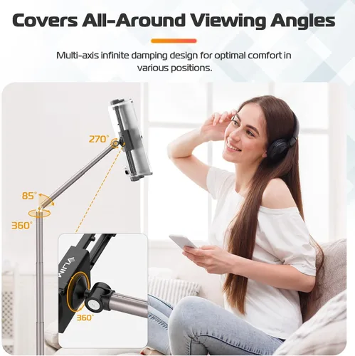 Miniatura 4 de VIJIM Soporte de piso para tableta, soporte de teléfono para grabación, soporte ajustable para teléfono celular y tableta para piso, compatible