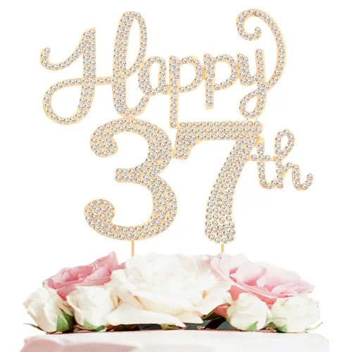 Miniatura 152 de LASKYER Decoración de feliz cumpleaños número 10, decoración de pastel de diamantes de imitación dorados de 10º cumpleaños – Letrero de metal