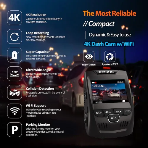 Miniatura 2 de rexing V1 2.4" LCD FHD 1080p 170 cámara grabadora gran angular para tablero Cámara para tablero con grabación de bucle G-Sensor, WDR
