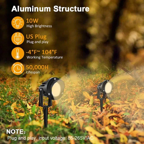 Miniatura 2 de Romwish Focos LED de paisaje de 120 V, focos exteriores de 10 W para patio, luz blanca cálida de 3000 K, luz de punto de 120 V CA con pico