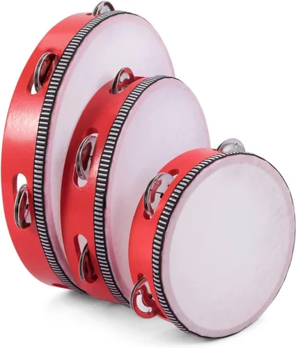 Miniatura 14 de Flexzion Pandereta redonda de madera para niños y adultos de 8" pulgadas, 8 pares de jingles de fila única, instrumento de percusión de mano de Una