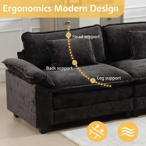 Miniatura 8 de Sofá modular seccional, sofá de nube con otomana, asiento profundo de felpilla en forma de L para sala de estar y apartamento