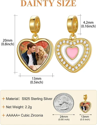 Miniatura 47 de Custom4U Photo Charms for Bracelets 925 Sterling Silver/Gold Plated Heart/Tree of Life/Round Charm Bead Personalized with Picture Custom