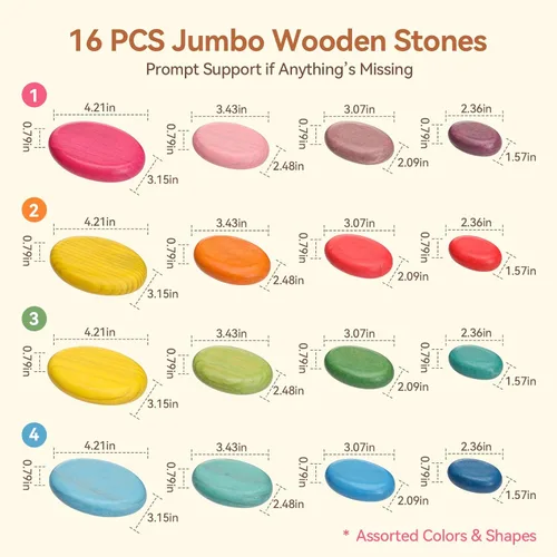 Miniatura 6 de OESSUF Rocas apilables extragrandes para niños pequeños de 1 a 3 años, 16 piezas de juguetes Montessori de madera, piedras de equilibrio jumbo