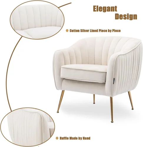 Miniatura 4 de Silla de Acento de Terciopelo, Silla Moderna de Barril, Sillas con Brazos para Sala de Estar y Dormitorio, Acabado Dorado, Beige