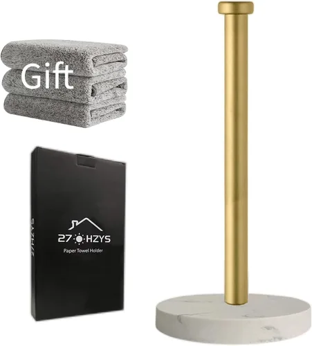 Soporte para toallas de papel, soporte de rollo de papel de pie para cocina y baño, con base de mármol pesada para operación con una sola mano Oro-b