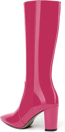 Miniatura 140 de AMBELIGHT Botas altas hasta la rodilla con cremallera y puntera puntiaguda para mujer, de patente sólida, tacón alto, 3.3 pulgadas